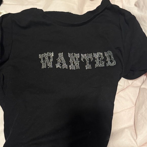 Garage Tops - Garage Wanted Rhinestone Black Bling Stormi Cropped Tee